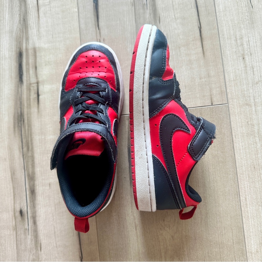 Nike Jordan Kids Red & Black Leather Sneakers 13.5
